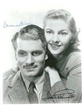 Laurence Olivier and Joan Fontaine signed 8x10 photo from 1940 "Rebecca"